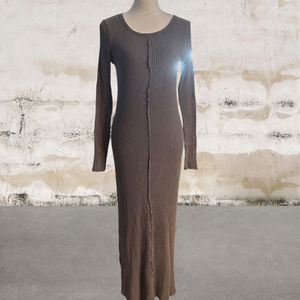Anthropologie T.LA $88 Sasha Ribbed Cotton Gray Midi Dress Medium NWT - Picture 3 of 7